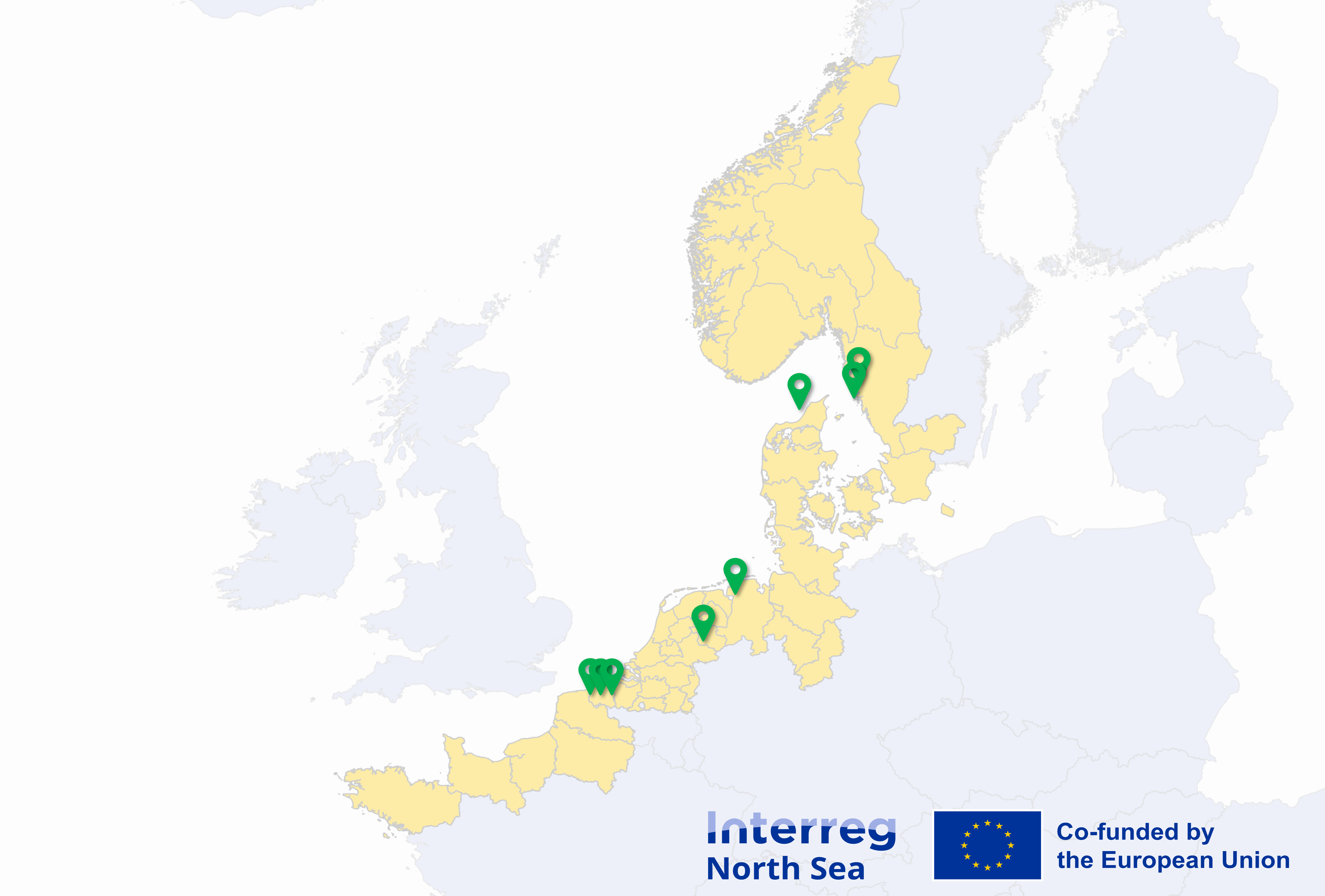 Karta över samarbetspartners i projektet kring Nordsjön
